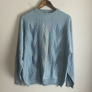 VINTAGE ST CROIX Mens Blue 3D Knit Wool Long Sleeve Sweater Size L Geometric USA